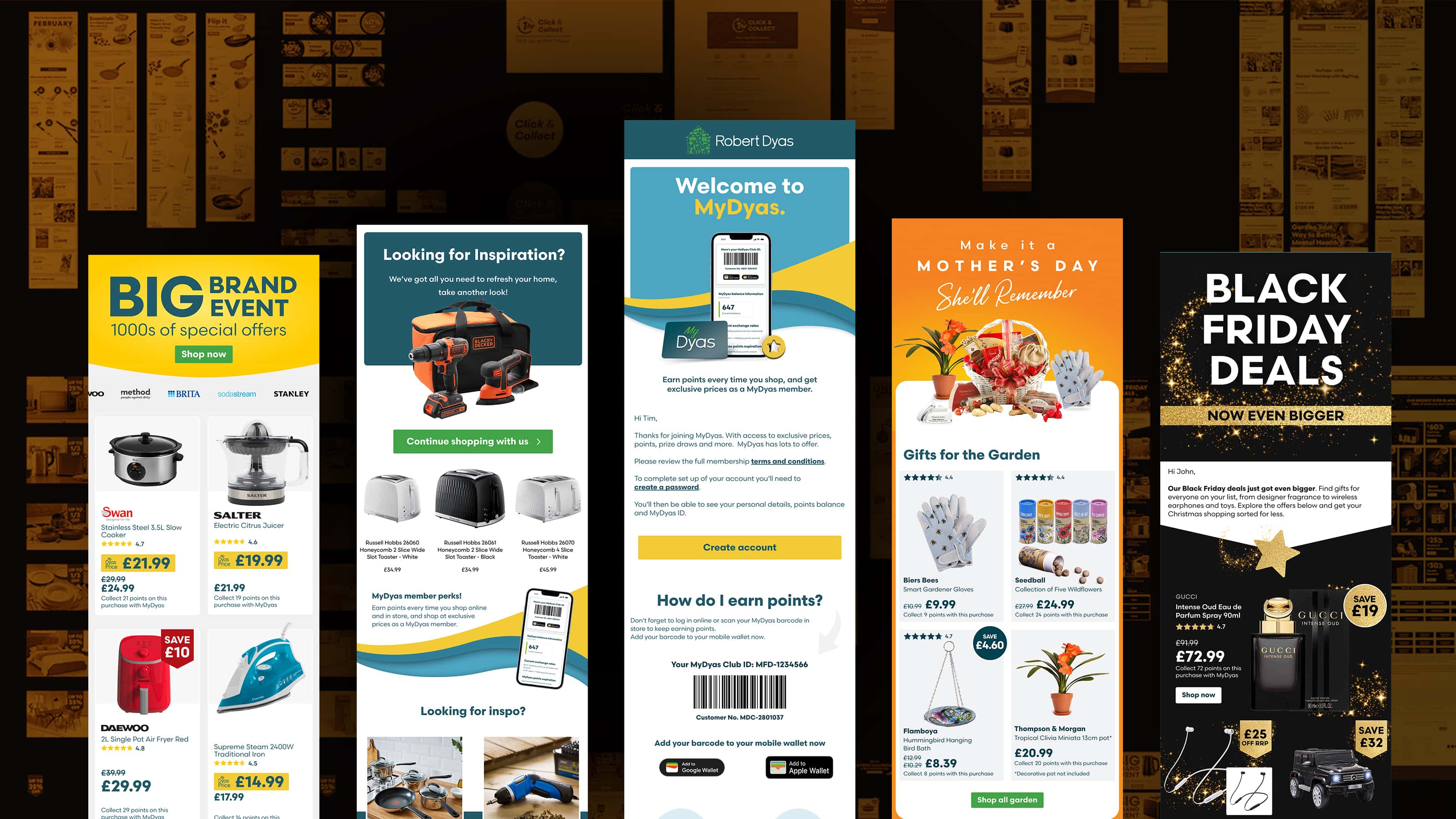 A selection of Robert Dyas campaign CRM emails.